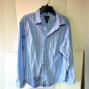 H&M RELAXED FIT SHIRT‎ MENS SZ M BLUE STRIP BUTTON UP DRESS BUSINESS CAUSAL